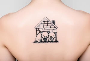 Three little pigs nursery rhyme hiding in a brick house from the big bad wolf tattoo idea