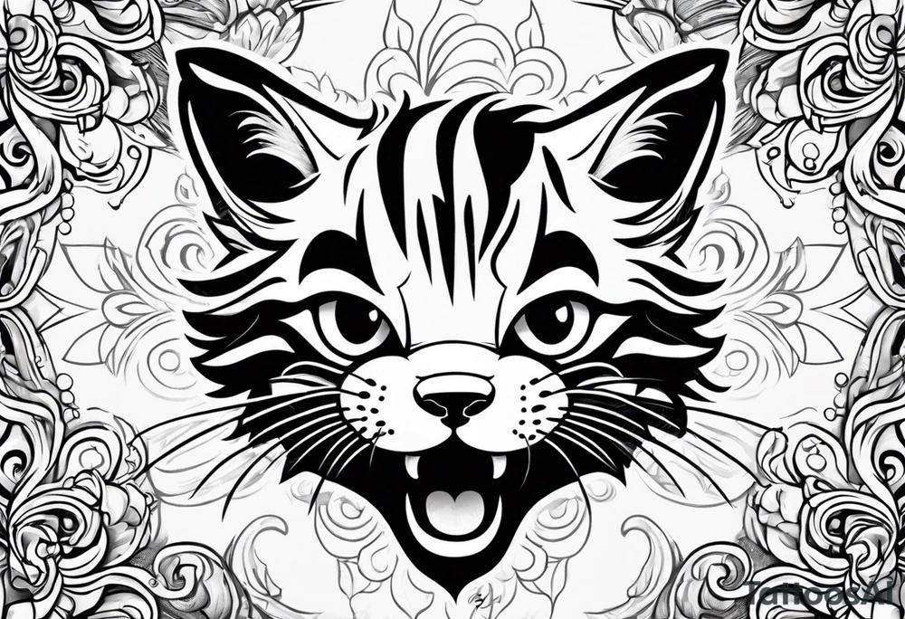Super cute cartoon happy wildcat cub tattoo idea