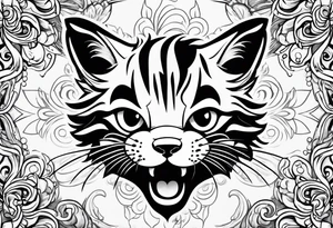 Super cute cartoon happy wildcat cub tattoo idea