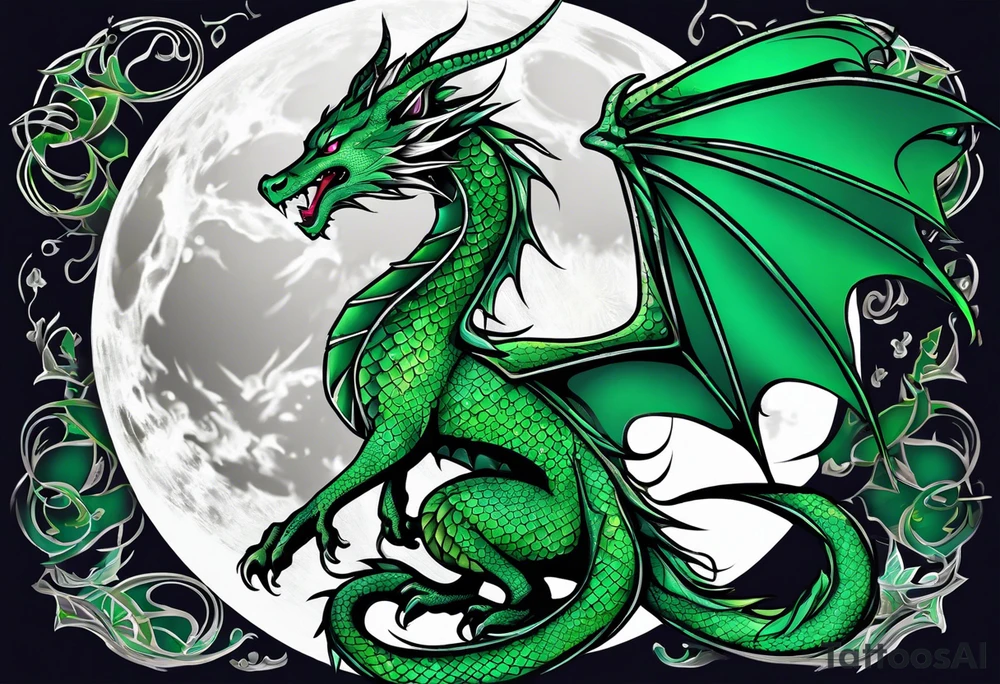 Moon fairy green dragon tattoo idea