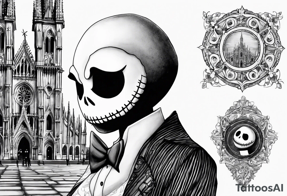 Jack Skellington with duomo of milano tattoo idea