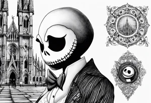 Jack Skellington with duomo of milano tattoo idea