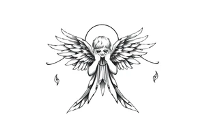 Angel with two wings covering its face, two wings covering its feet, and two flying out at its sides tattoo idea