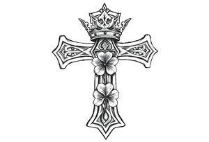 a celtic cross with a crown and a clover tattoo idea