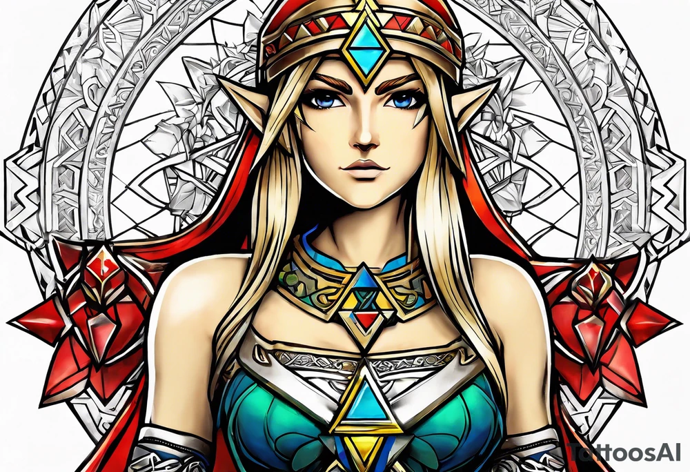 Triforce from the Zelda series highlighting courage with a woman’s touch tattoo idea