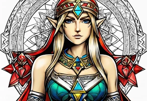 Triforce from the Zelda series highlighting courage with a woman’s touch tattoo idea