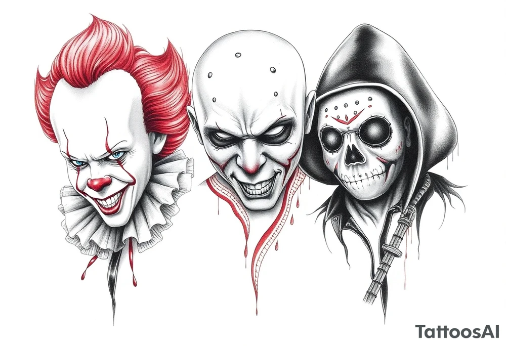 Pennywise, Freddy Krueger, Michael Meyers, jason voorhees, and chucky tattoo idea