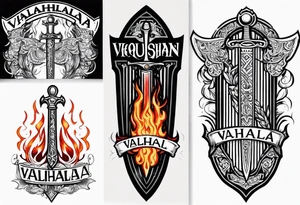valhalla sword shield funeral on fire tattoo idea