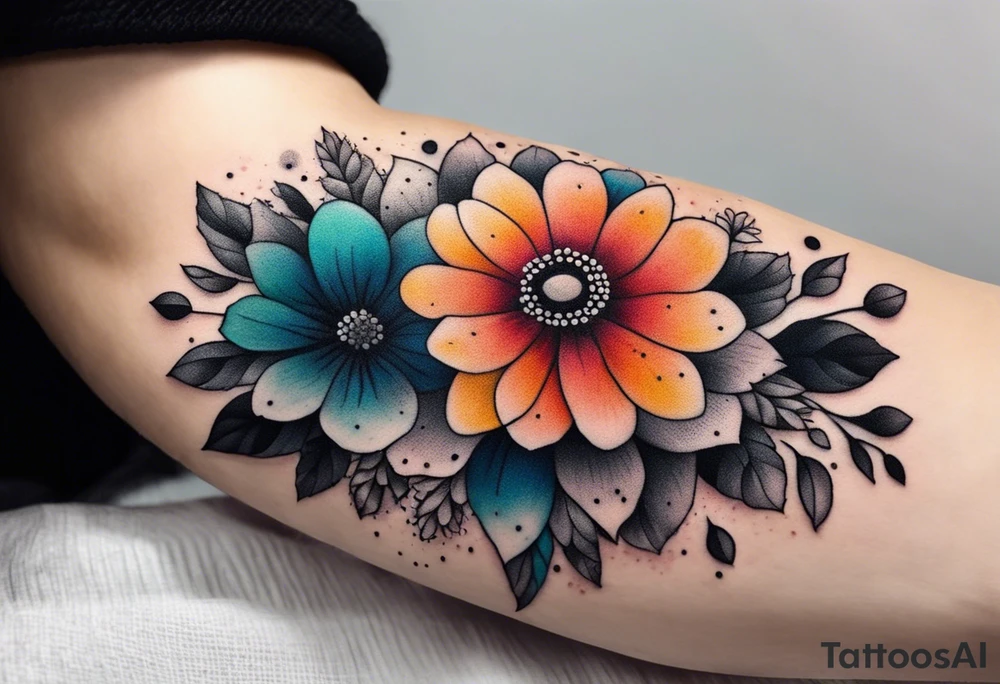 Arm tattoo of colorful flowers tattoo idea
