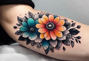 Arm tattoo of colorful flowers tattoo idea