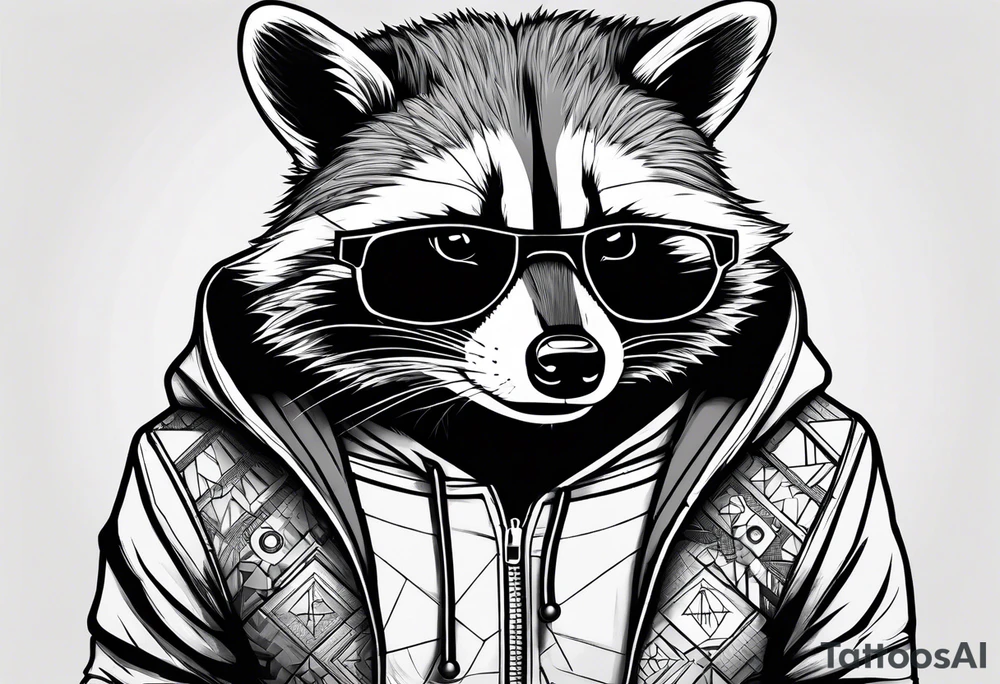 raccoon wearing a Superman hoodie tattoo idea