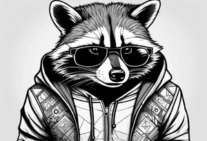 raccoon wearing a Superman hoodie tattoo idea