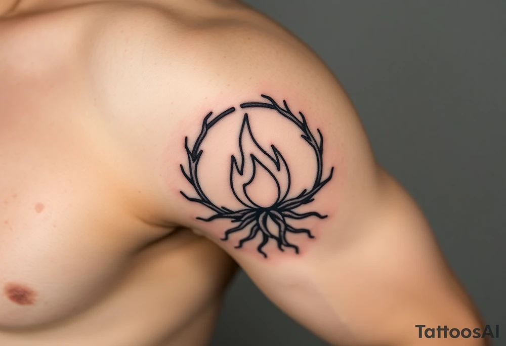a round flame imprisoned in a roots circle tattoo idea