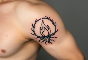 a round flame imprisoned in a roots circle tattoo idea