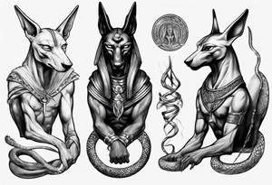 Anubis with scales and snakes tattoo idea