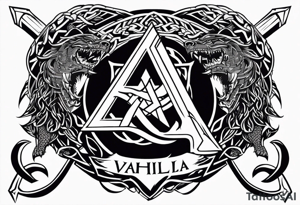 Valhalla sword shield dragon axe Valknut barbed wire chains tribal tattoo idea
