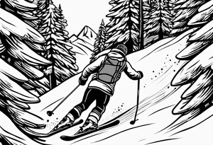 simple drawing of a 
tattoo of a snow skier skiing through trees showing ski trail tattoo idea