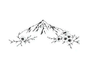 An elongated mountain range with vines and dogwood flowers tattoo idea