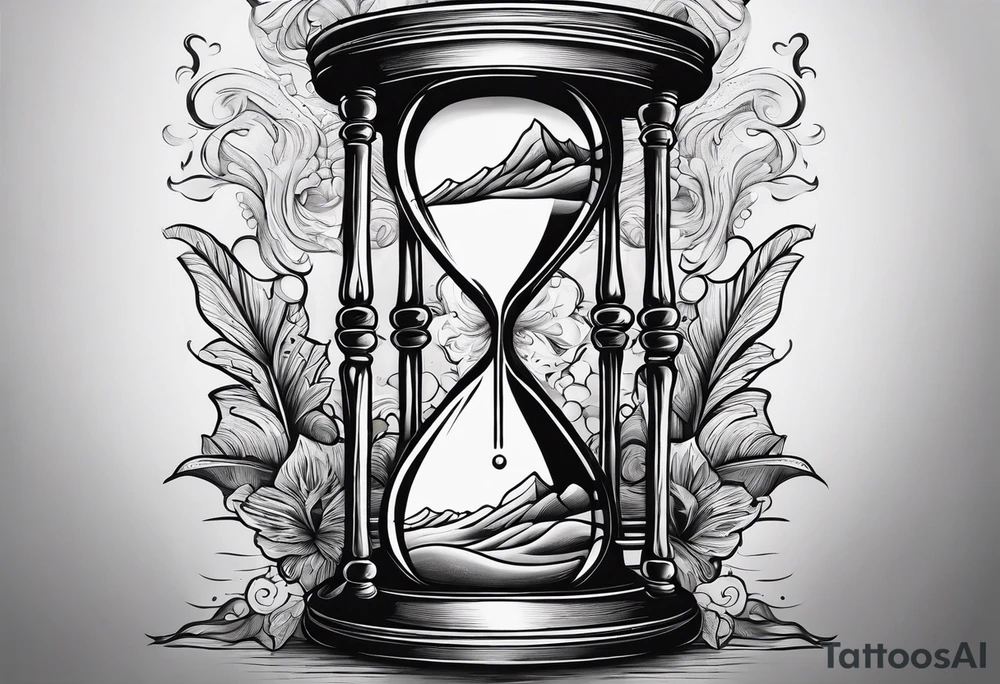 Hour glass with sand and skeleton hand tattoo idea