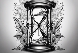 Hour glass with sand and skeleton hand tattoo idea