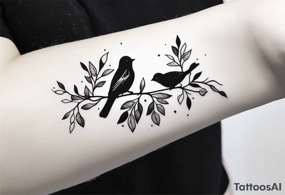 a long unique small feminine leaftattoo with birds on the wrist tattoo idea