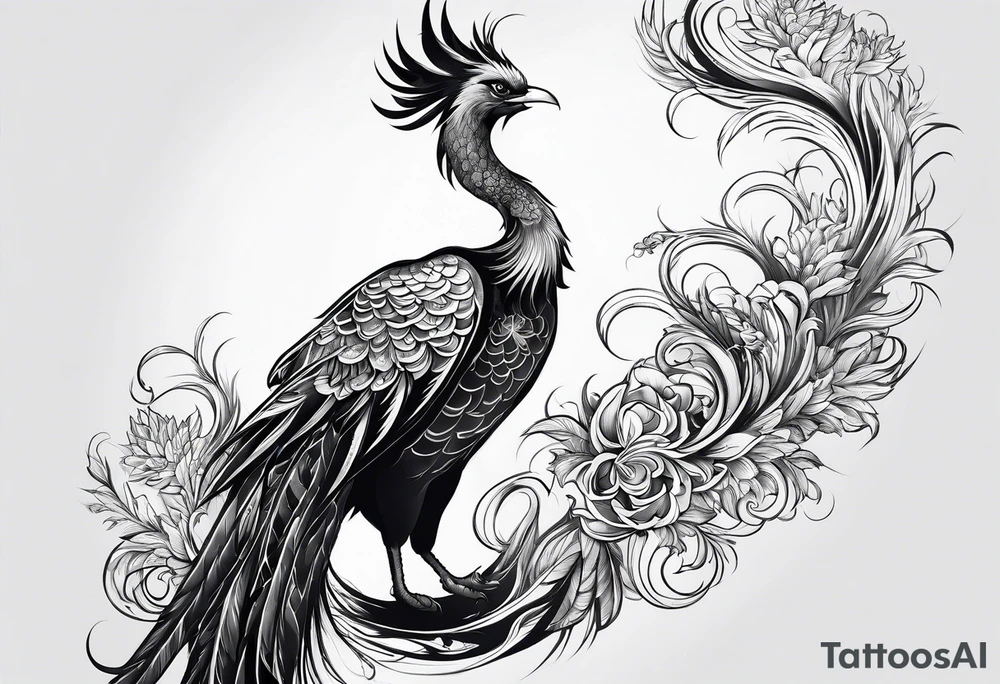 Asian phoenix with a long neck tattoo idea