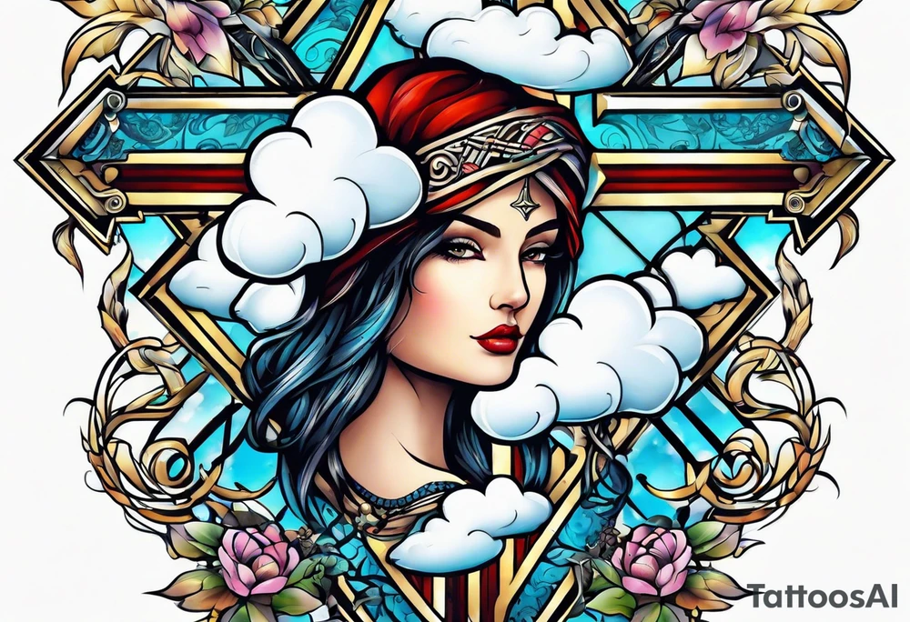 Cross tattoo with clouds tattoo idea