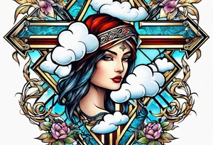 Cross tattoo with clouds tattoo idea