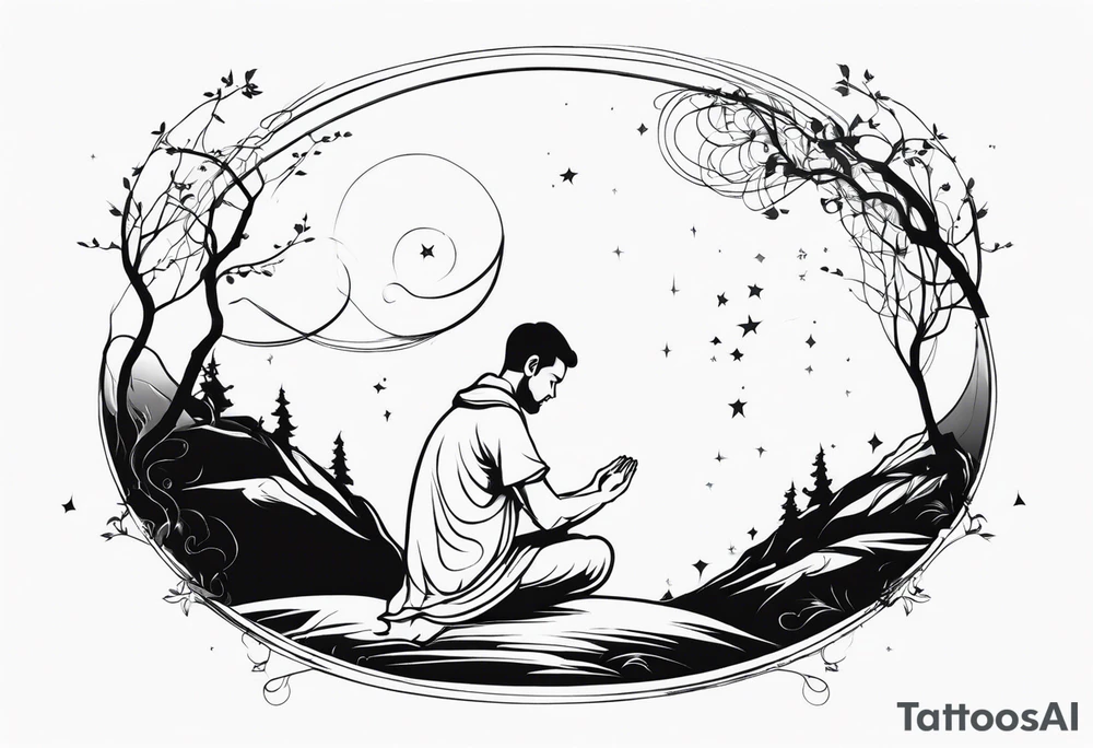 man praying for a fairy to appear tattoo idea