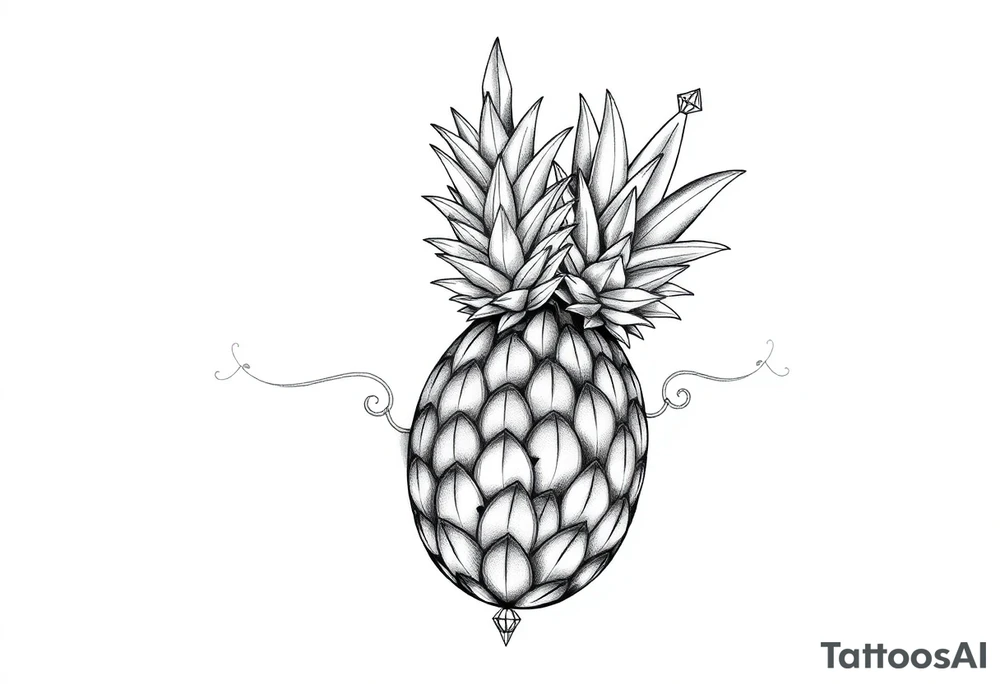 Pubic area vagina and anus using a pineapple with diamonds, magestic, crown, tattoo idea