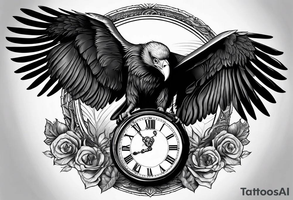 Vulture Holding Pocket watch tattoo idea