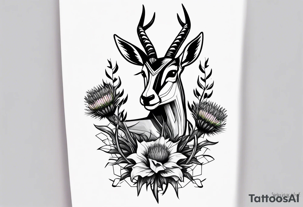Springbok and scottish thistle tattoo idea