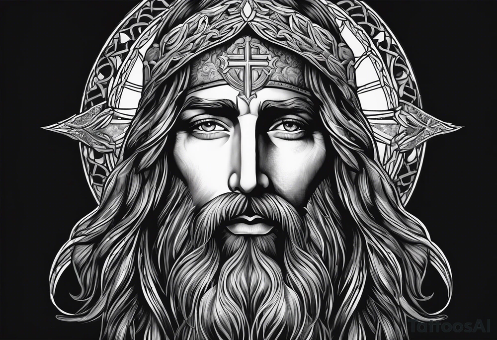 Jesus christ face with white beards tattoo idea