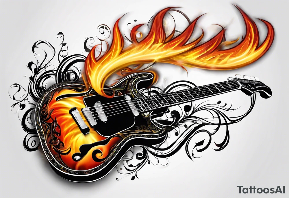 Musical notes on fire tattoo idea