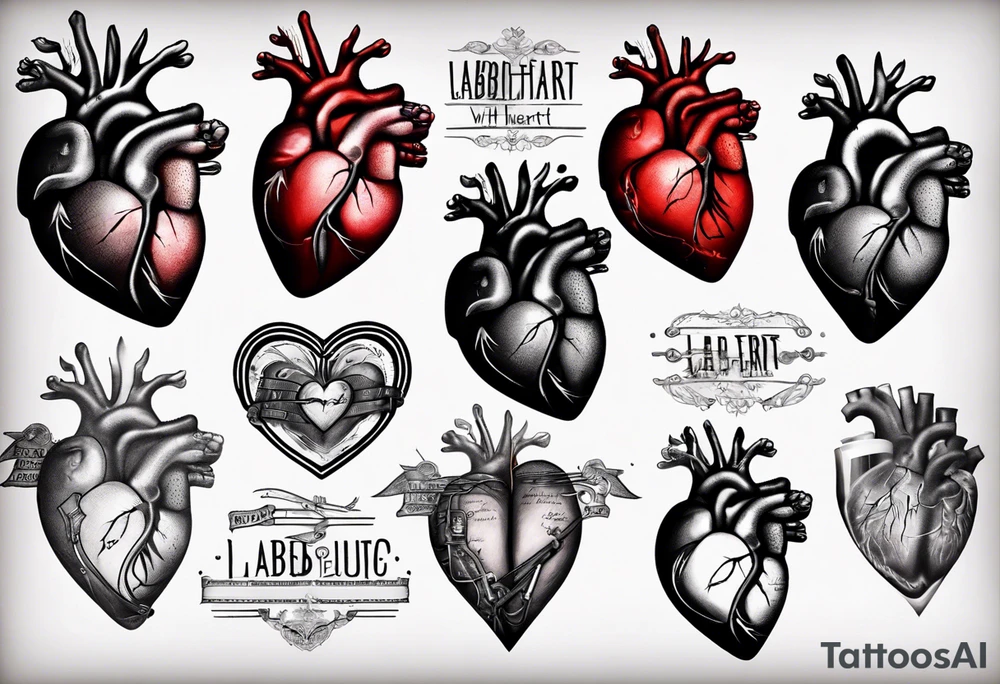 Real heart with labelling of important parts tattoo idea