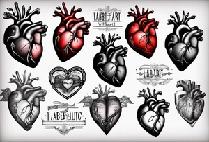 Real heart with labelling of important parts tattoo idea