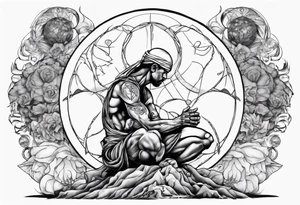 Peaceful warrior kneeling with the world on his shoulders. Peaceful tattoo idea