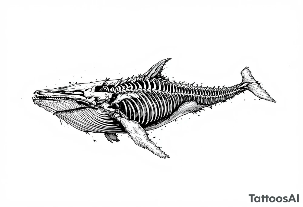 I press on toward the goal for the prize of the upward call of God in Christ Jesus. represented by a whale moving upwards. idea is basically a whale that's damaged and torn exposing the skeletal innerts, but it's still fiercely moving forward as hard as it can. tattoo idea