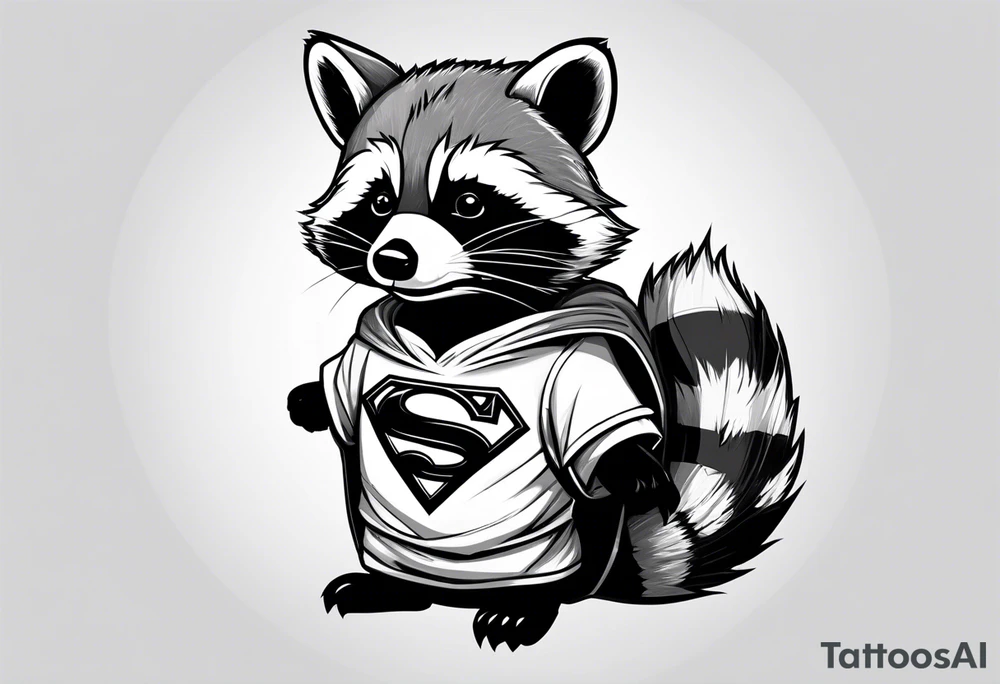 raccoon wearing a Superman t-shirt tattoo idea