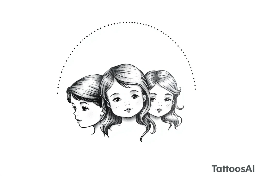 3 petites filles ( une cheveux noir et deux blondes)
sous un arc en ciel incomplet tattoo idea