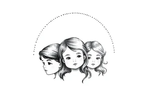 3 petites filles ( une cheveux noir et deux blondes)
sous un arc en ciel incomplet tattoo idea