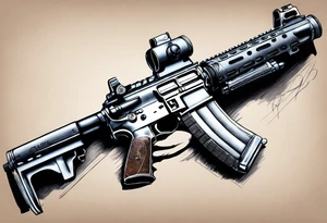 A military tattoo that includes an M4 Carbine rifle, a Beretta M9 pistol designed for the forearm tattoo idea