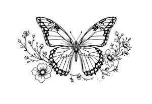 flowers, butterfly with name Zackary and Charlie tattoo idea