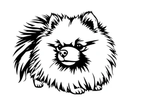 A silhouette stencil style drawing of a cute long haired Pomeranian tattoo idea