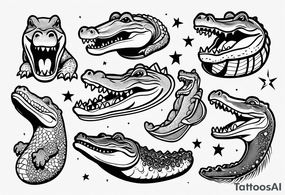 Variety of crocs facevtraditional style flash sheet tattoo idea