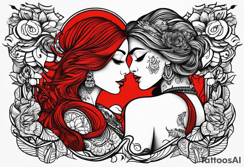 Couple's tattoos red head and brown mexican tattoo idea