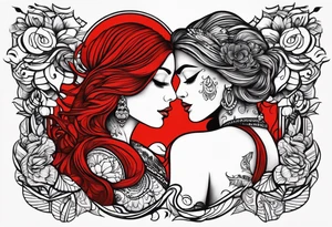 Couple's tattoos red head and brown mexican tattoo idea