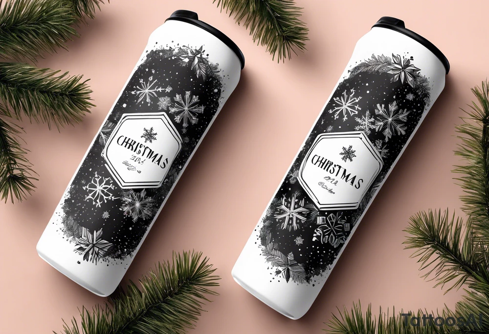 Christmas 2024 personalized name banner on a 20 oz tumbler minimalist snowflake motif tattoo idea