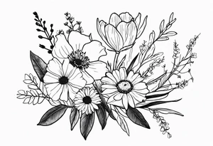 wildflower bouquet with birthflowers for April, May, June, august, october, november tattoo idea