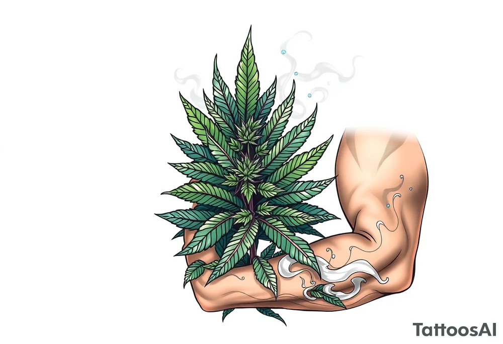 Massive weed plant surrounded by smoke tattoo idea